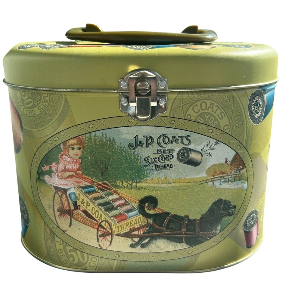 J.P. Coats Best Six Cord Thread Sewing Tin Box Company Vintage Style Latch Lid